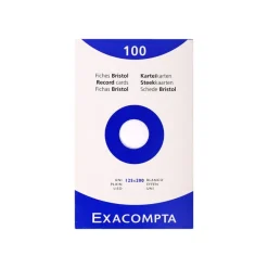 Exacompta - Pack de 100 Fiches Bristol - 12,5 x 20 cm - unies - non perforées - blanc