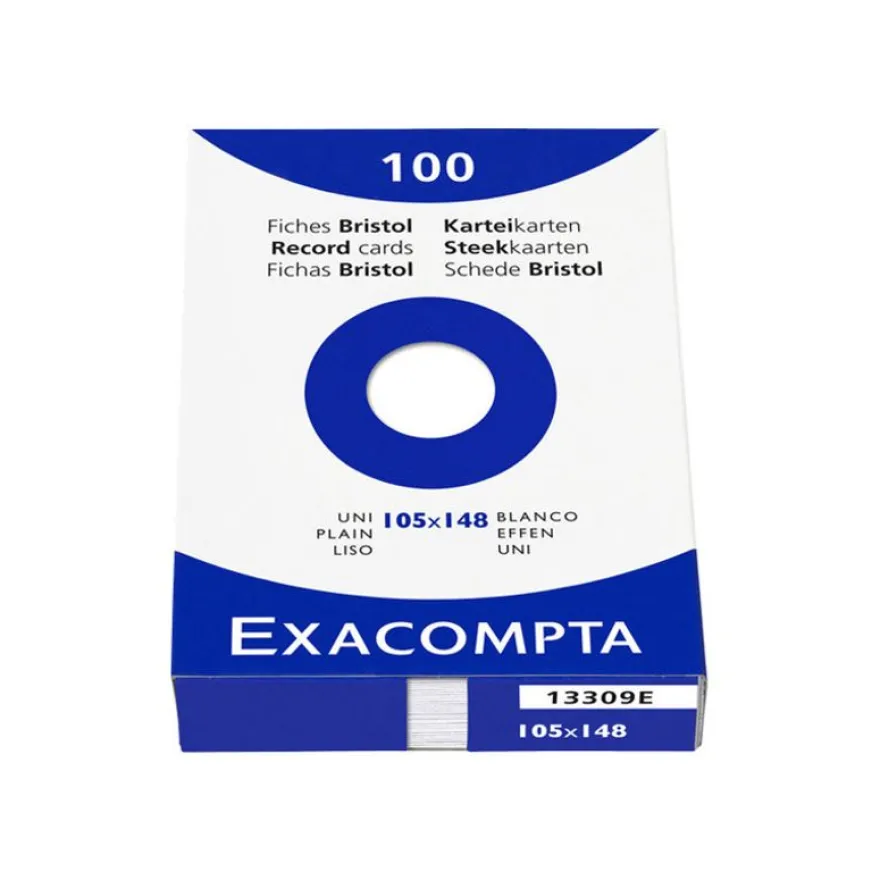Exacompta - Pack de 100 Fiches Bristol - 10 x 14.8 cm - unies - non perforées - blanc