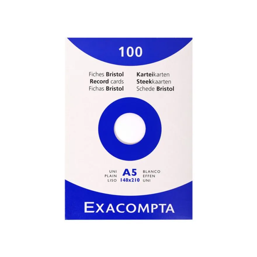 Exacompta - Pack de 100 Fiches Bristol - A5 - unies - non perforées - blanc
