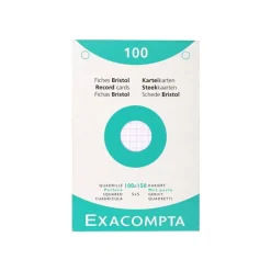 Exacompta - Pack de 100 fiches Bristol quadrillées - 10 x 15 cm - blanc