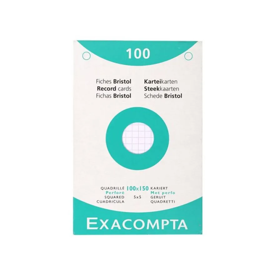 Exacompta - Pack de 100 fiches Bristol quadrillées - 10 x 15 cm - blanc