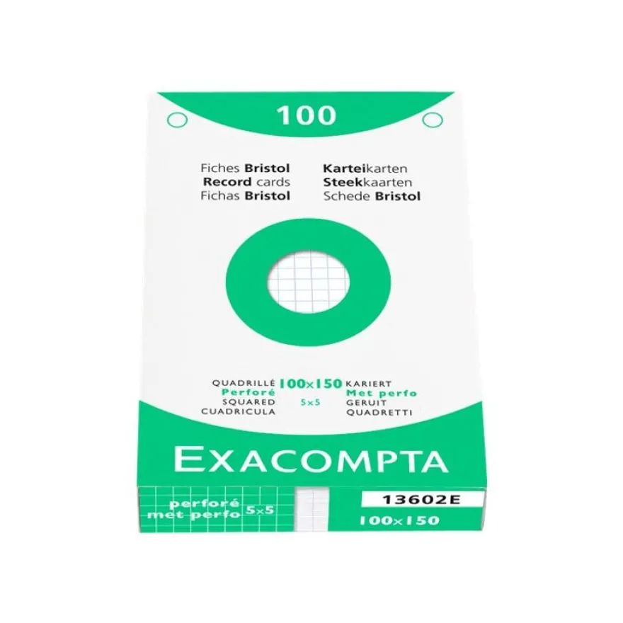 Exacompta - Pack de 100 fiches Bristol quadrillées - 10 x 15 cm - blanc