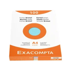 Exacompta - Pack de 100 Fiches Bristol - A4 - petits carreaux - couleurs assorties