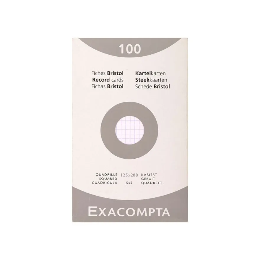 Exacompta - Pack de 100 Fiches bristol - 12,5 x 20 cm - petits carreaux - blanc