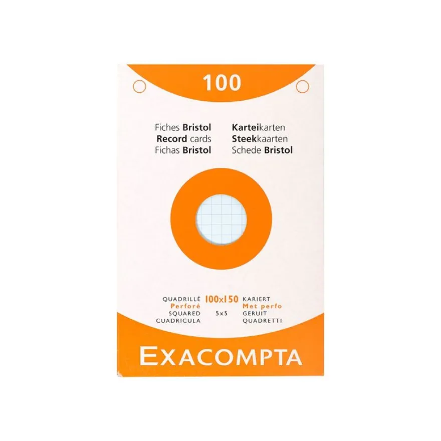 Exacompta - Pack de 100 Fiches bristol - 10 x 15 cm - petits carreaux - couleurs assorties