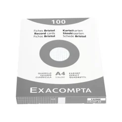 Exacompta - Pack de 100 Fiches bristol - A4 - petits carreaux - blanc