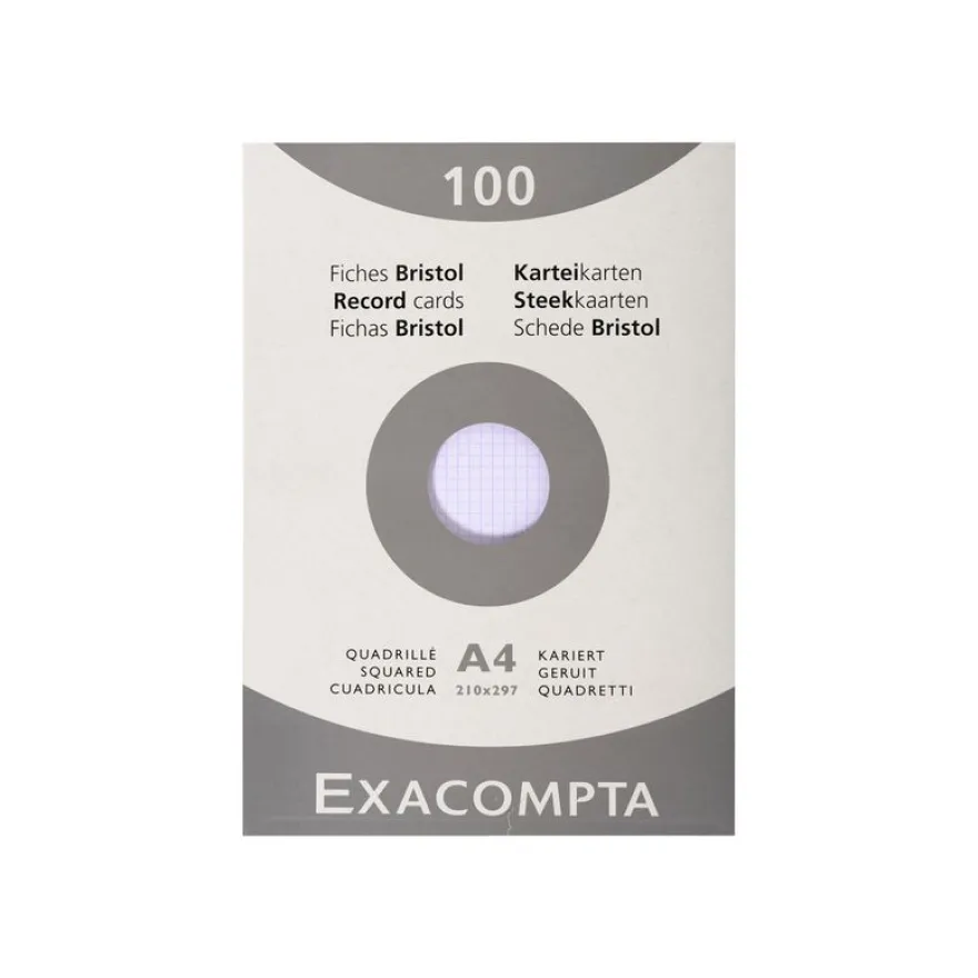 Exacompta - Pack de 100 Fiches bristol - A4 - petits carreaux - blanc