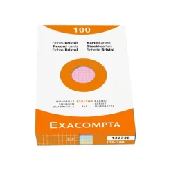 Exacompta - Pack de 100 Fiches Bristol - 12,5 x 20 cm - petits carreaux - non perforées - couleurs assorties