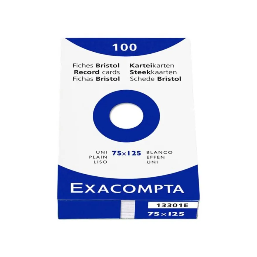 Exacompta - Pack de 100 Fiches Bristol - 7,5 x 12,5 cm - unies - non perforées - blanc
