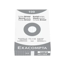 Exacompta - Pack de 100 Fiches bristol - 7,5 x 12,5 cm - petits carreaux - blanc