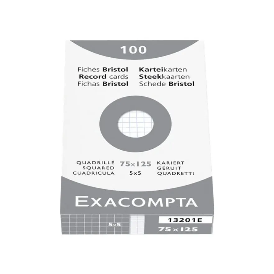 Exacompta - Pack de 100 Fiches bristol - 7,5 x 12,5 cm - petits carreaux - blanc