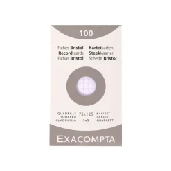 Exacompta - Pack de 100 Fiches bristol - 7,5 x 12,5 cm - petits carreaux - blanc