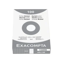 Exacompta - Pack de 100 Fiches Bristol - 10,5 x 14,8 cm - petits carreaux - non perforées - blanc