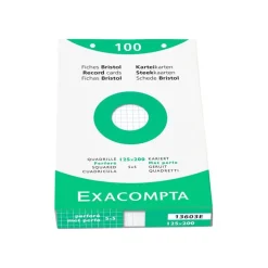 Exacompta - Pack de 100 Fiches Bristol - 12,5 x 20 cm - petits carreaux - perforées - blanc