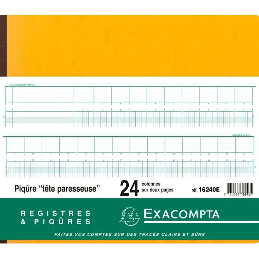 Exacompta - Piqûre à tête paresseuse - 24 colonnes sur 2 pages - 27 x 32 cm - 80 pages
