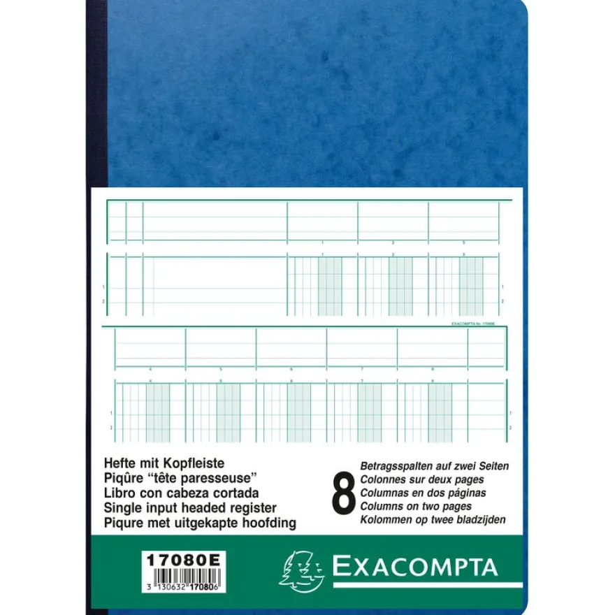 Exacompta - Piqûre à tête paresseuse - 8 colonnes sur 2 pages - 29,7 x 21 cm - 80 pages