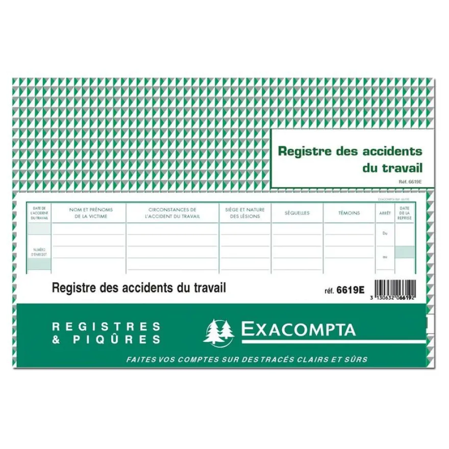 Exacompta - Piqûre 24 x 32 cm - Registre des accidents de travail - 20 pages
