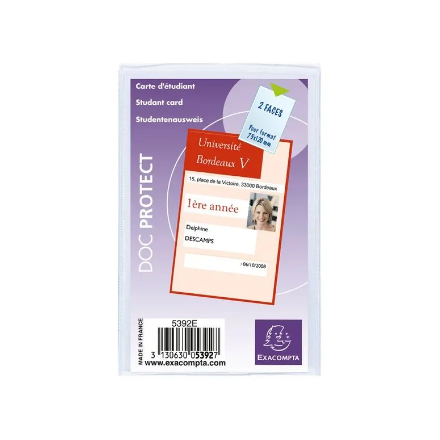 Exacompta - Pochette de protection - 73 x 107 mm - carte d'étudiant