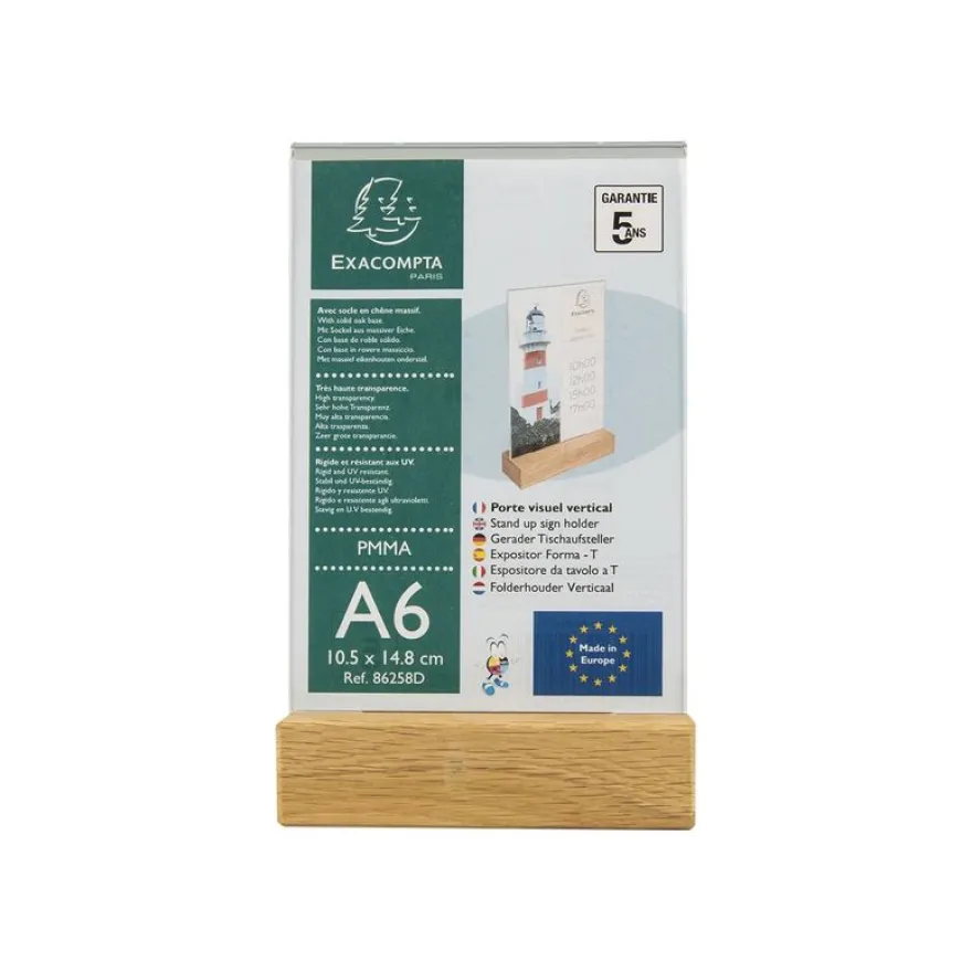 Exacompta - Porte-visuel avec socle en bois - A6 vertical - double face