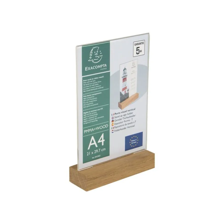 Exacompta - Porte-visuel avec socle en bois - A4 vertical - double face