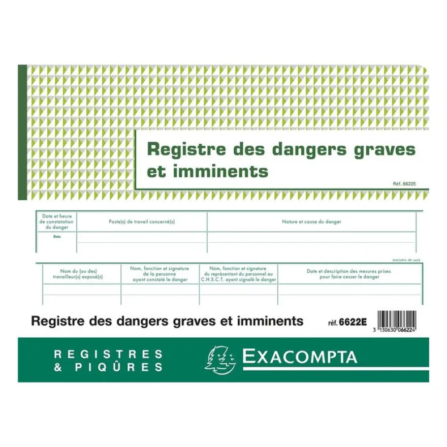 Exacompta - Registre des dangers graves et imminents - 24 x 32 cm
