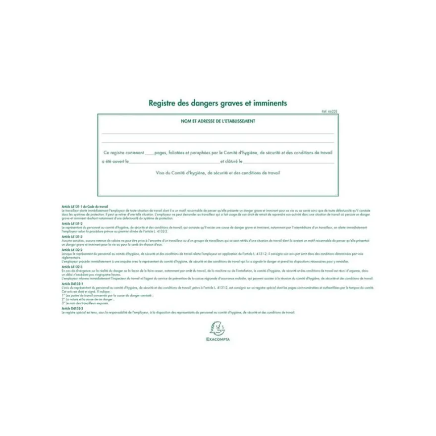 Exacompta - Registre des dangers graves et imminents - 24 x 32 cm