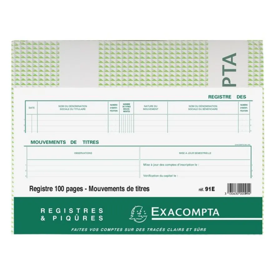 Exacompta - Registre des mouvements de titres - 24 x 32 cm - 100 pages