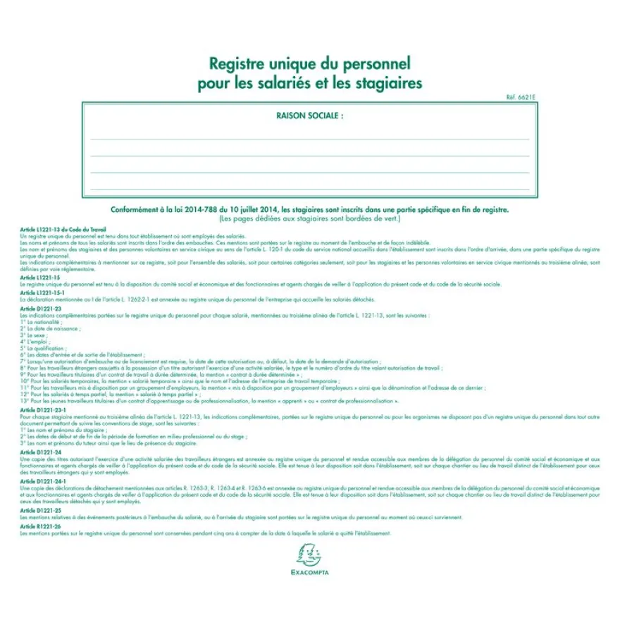 Exacompta - Registre unique du personnel - 27 x 32 cm - 100 pages