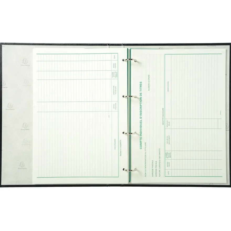 Exacompta - Reliure registre Mouvement de titres - 32 x 24 cm - 4 anneaux avec recharge de 100 feuillets