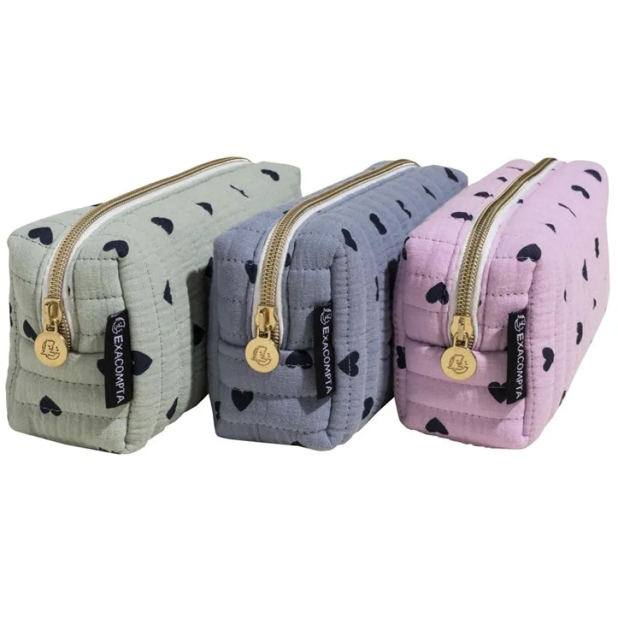 Exacompta - Trousse rectangle Coeurs coton couleurs assorties