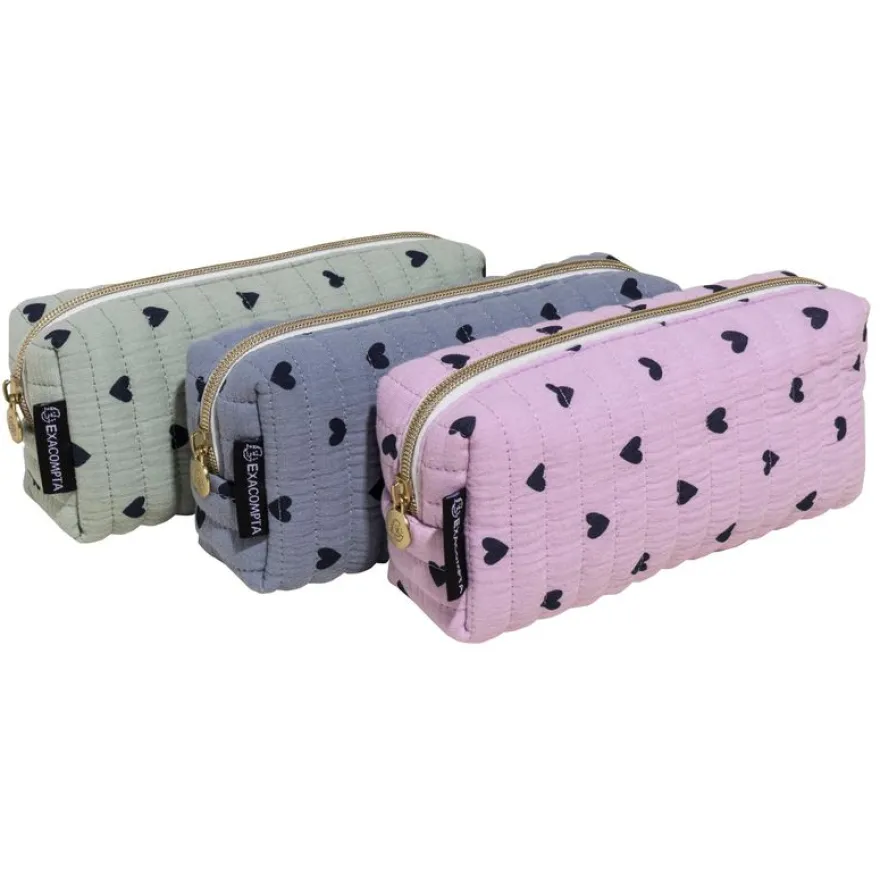 Exacompta - Trousse rectangle Coeurs coton couleurs assorties