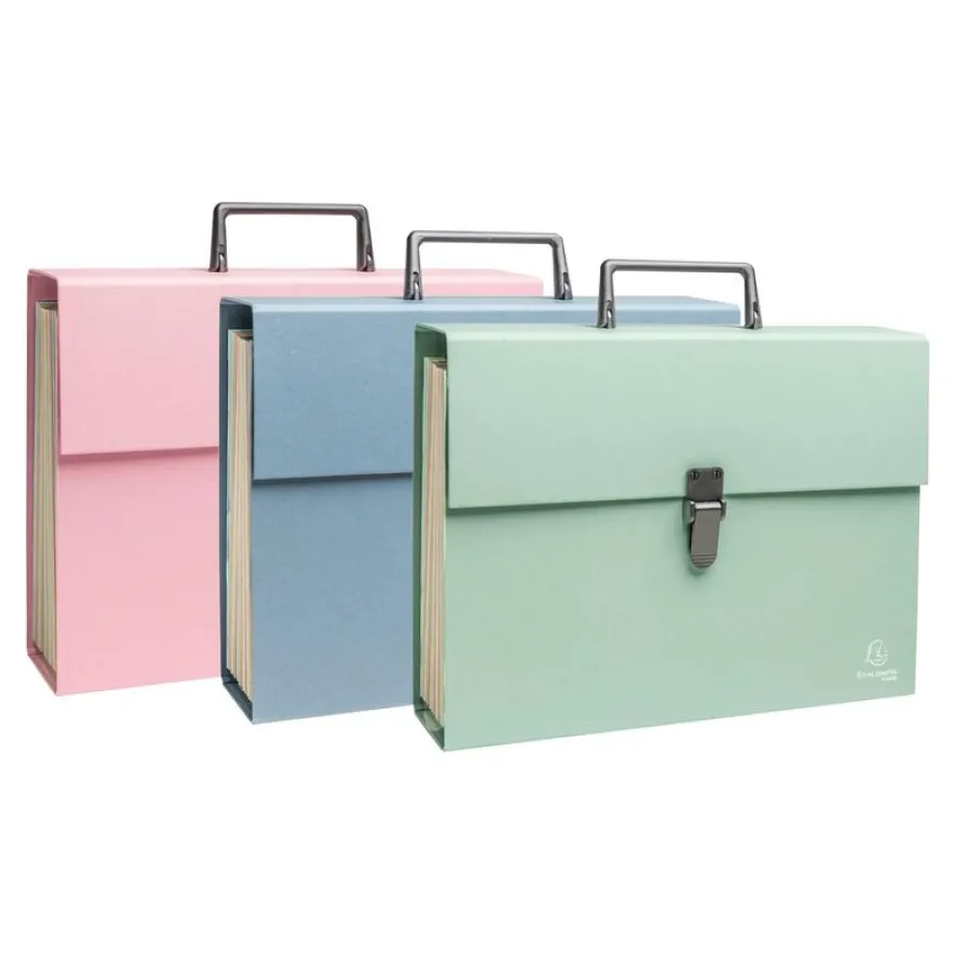 Exacompta AutentiK - Trieur à soufflet - 18 compartiments - pour A4 (210 x 297 mm) - bleu gris, rose bonbon, vert sauge