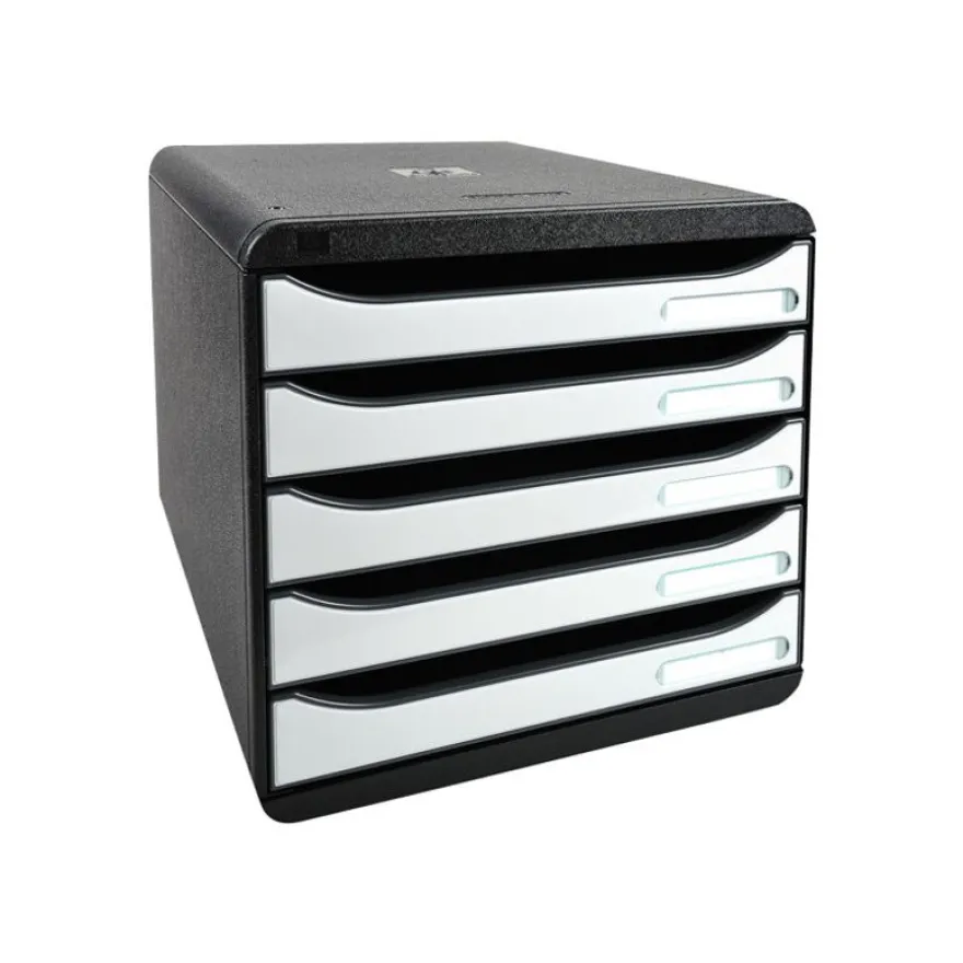 Exacompta BigBox Plus - Module de classement 5 tiroirs - noir/blanc brillant