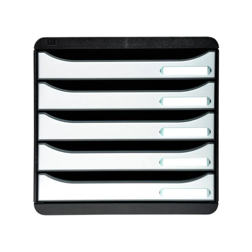 Exacompta BigBox Plus - Module de classement 5 tiroirs - noir/blanc brillant