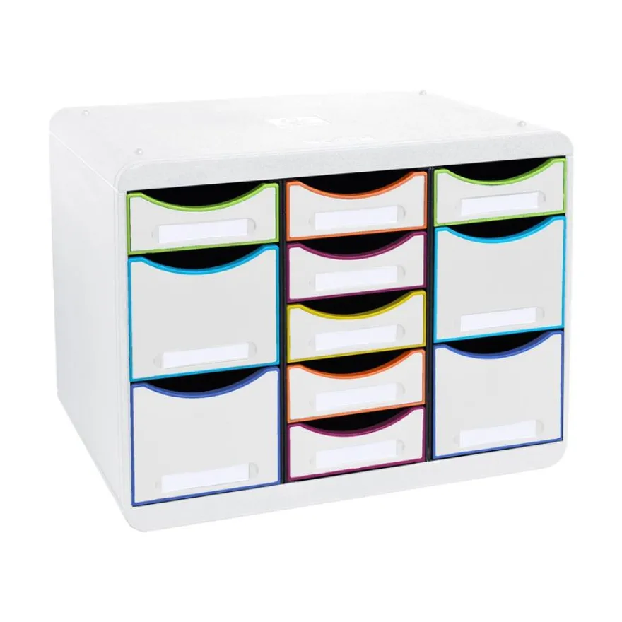 Exacompta Black Office - Module de classement 11 tiroirs - blanc/arlequin