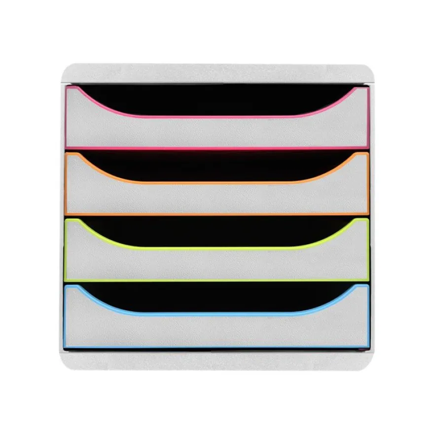 Exacompta Black Office BigBox - Module de classement 4 tiroirs - blanc/arlequin