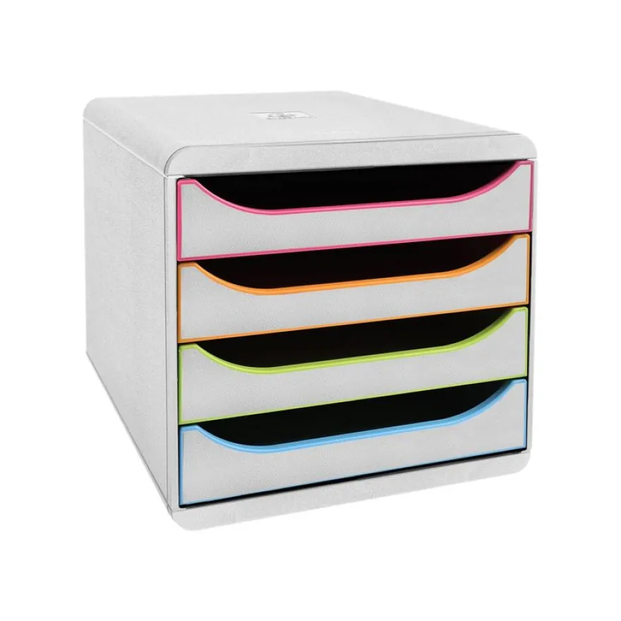 Exacompta Black Office BigBox - Module de classement 4 tiroirs - blanc/arlequin
