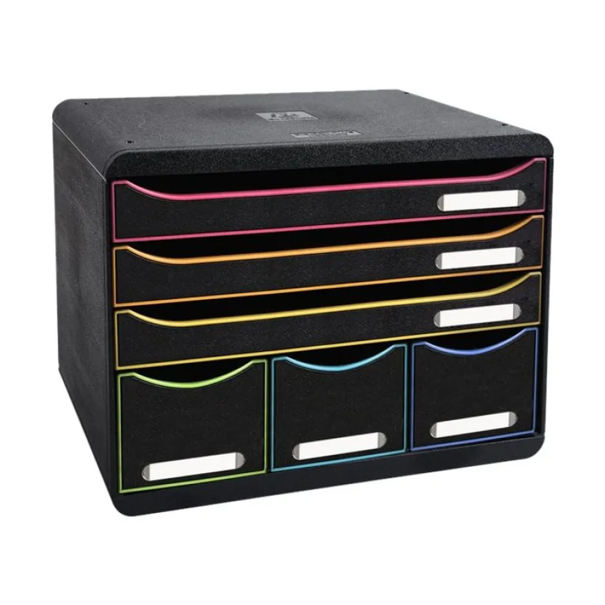 Exacompta Black Office Store-Box - Module de classement 6 tiroirs - noir/arlequin