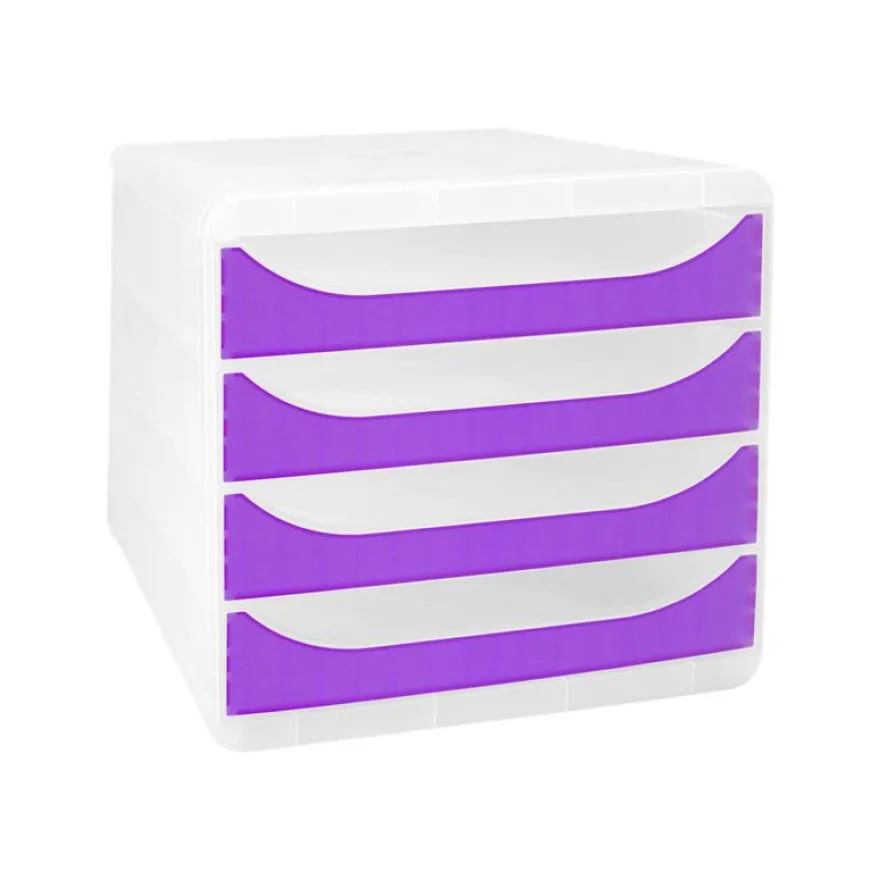 Exacompta Chromaline BigBox - Module de classement 4 tiroirs - violet transparent
