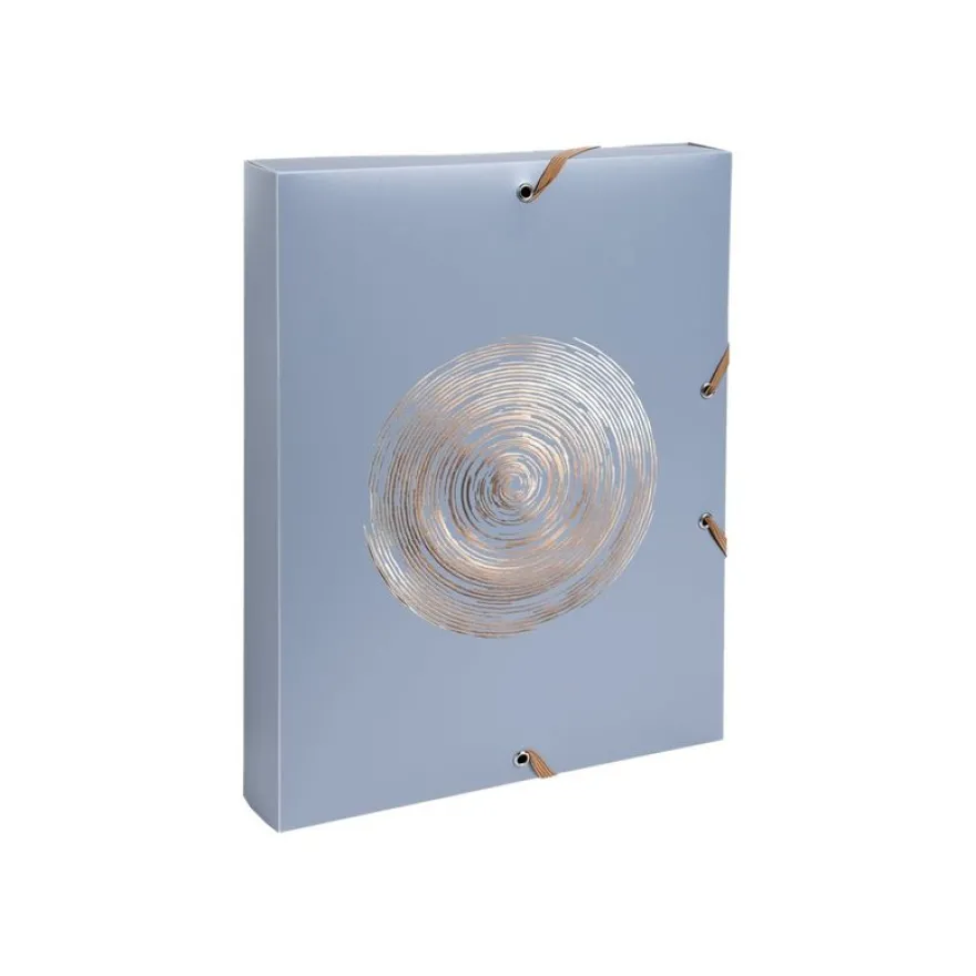 Exacompta Ellipse - Boîte de classement en polypropylène recyclé - Dos 40 mm - Pour 350 feuilles - timbre en or rose - gris, vert céladon, vieux rose