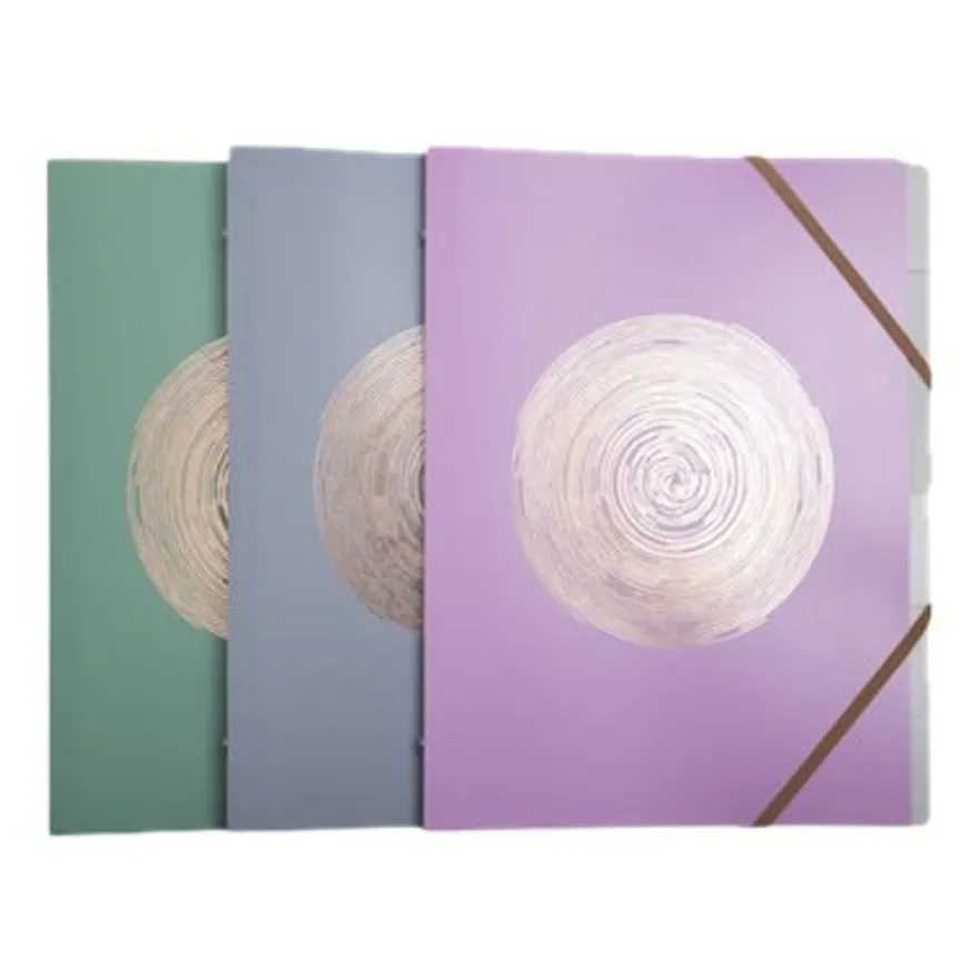Exacompta Ellipse - Trieurs 6 compartiments à 3 rabats - A4 - Pour 180 feuilles - Timbre en or rose - gris, vert céladon, vieux rose