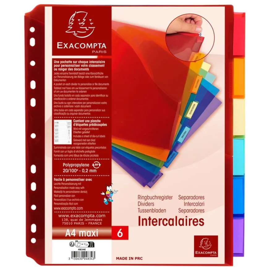 Exacompta Exactive - Pochette intercalaire 6 positions - A4 - polypropylène