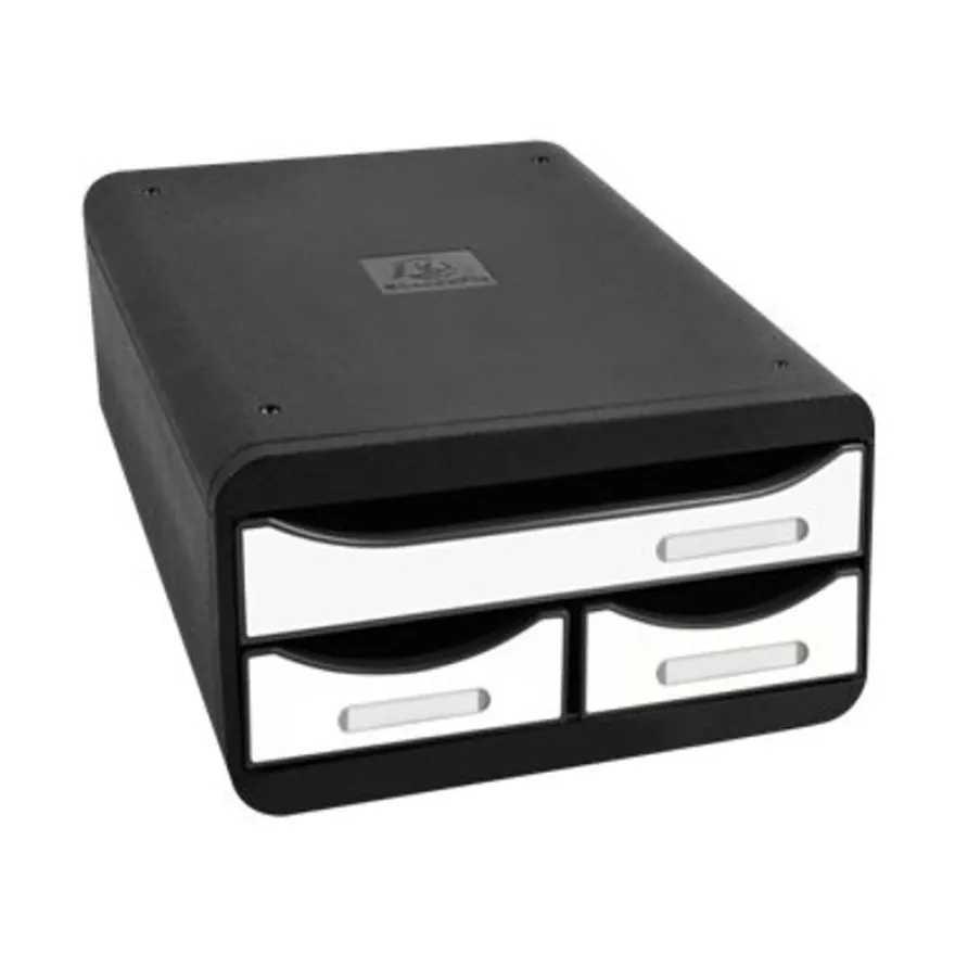 Exacompta Glossy - Module de classement 3 tiroirs - noir/blanc