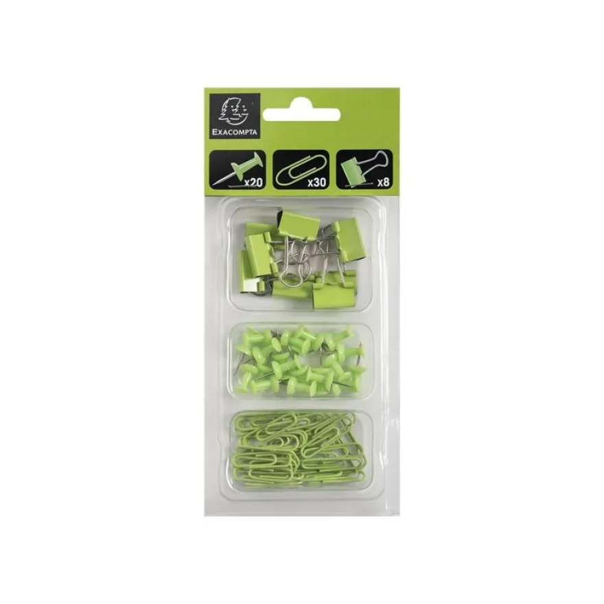 Exacompta Iderama - Kit de 58 attaches (pince-notes, trombones et punaises) - vert anis
