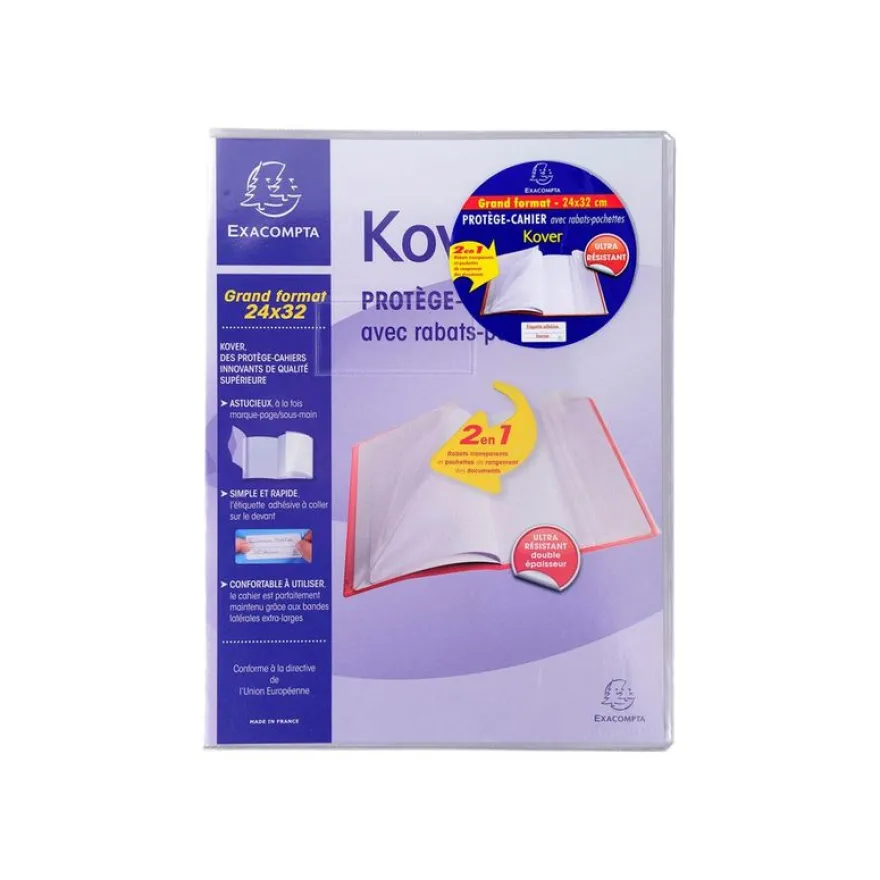 Exacompta Kover - Protège cahier avec rabats-pochettes - 24 x 32 cm - Incolore translucide