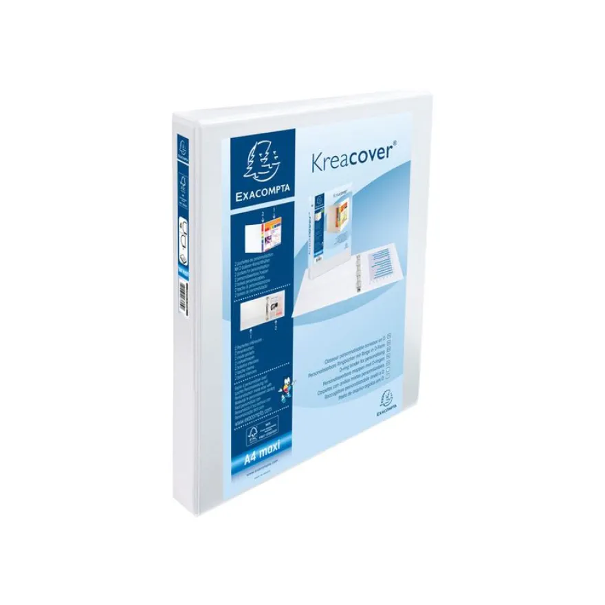 Exacompta Kreacover - Classeur à anneaux personnalisable - Dos 30 mm - A4 Maxi - pour 200 feuilles - blanc - 2 pochettes extérieures