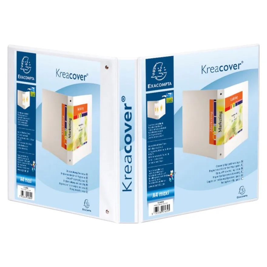 Exacompta Kreacover - Classeur à anneaux personnalisable - Dos 47 mm - A4 Maxi - pour 200 feuilles - blanc - 3 pochettes extérieures