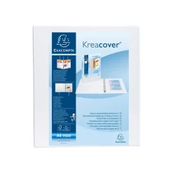 Exacompta Kreacover - Classeur à anneaux personnalisable - Dos 70 mm - A4 Maxi - blanc - 3 pochettes extérieures