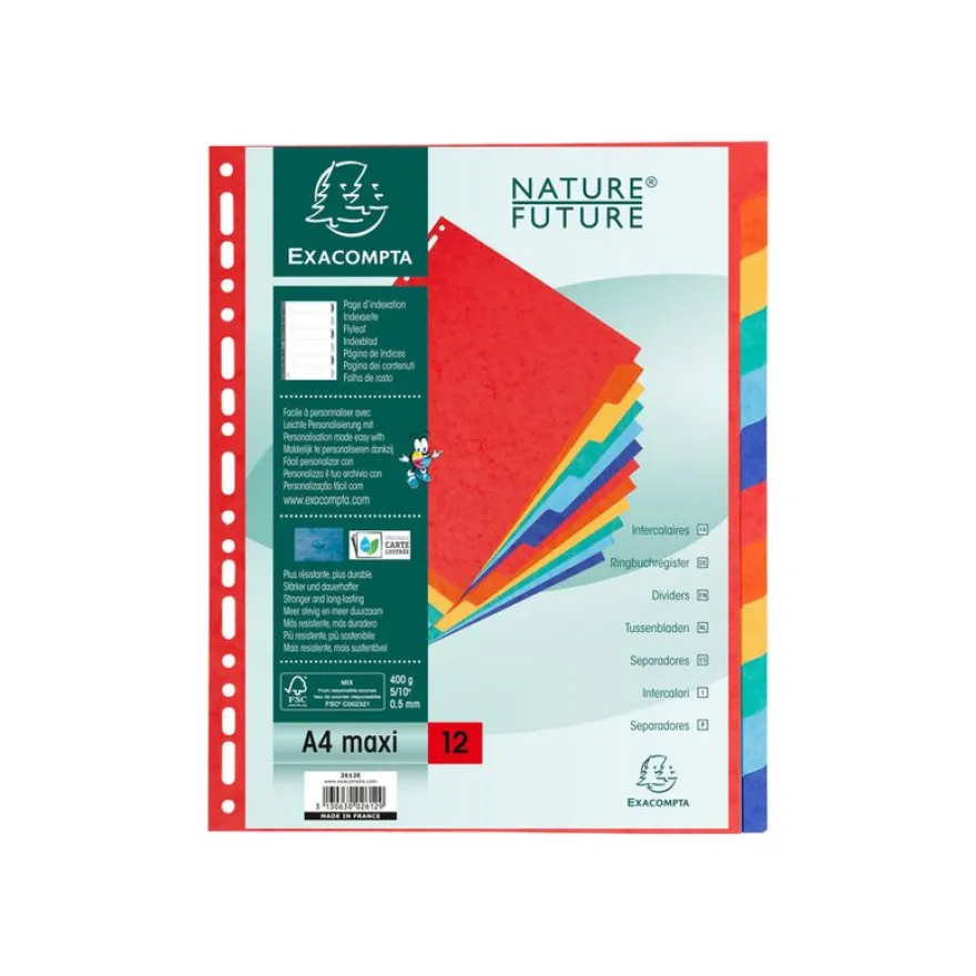 Exacompta Nature Future - Intercalaire 12 positions - A4 Maxi - carte rigide colorée