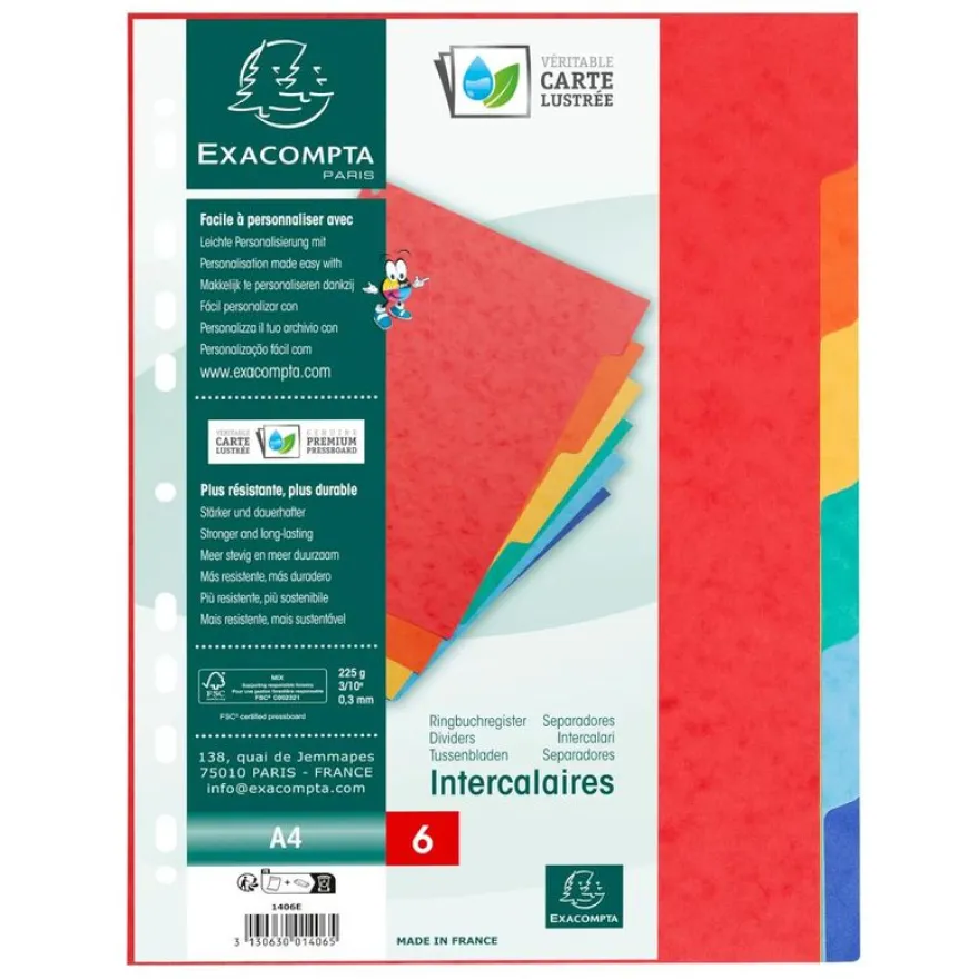 Exacompta Nature Future - Intercalaire 6 positions - A4 - carte lustrée colorée